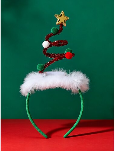  Weihnachtsbaum-Stirnband für Damen mit Pompons und Sternspitze, lustiges Haar-Accessoire für Weihnachtsfeiern &festliche Feiern