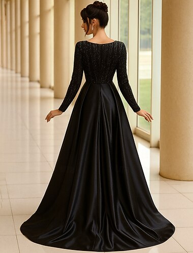  Γραμμή Α Μακρύ Επίσημο ένδυμα Βραδινή τουαλέτα Φόρεμα με φούστα Μακρυμάνικο Στρογγυλή Ψηλή Λαιμόκοψη Κομψό Βίντατζ Φανταχτερό Σπαντέξ Πολυεστέρας Φόρεμα Μητέρας της Νύφης με