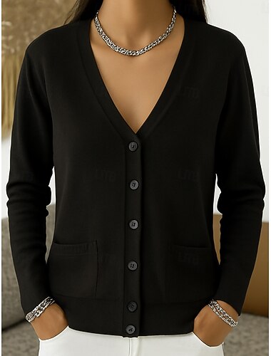  Dámské Svetr Kardigan Denní stylové Do V Knoflíky Pletený Dlouhý rukáv Běžné topy Plést Domů Sport Denní Černá Žlutá Jaro Podzim