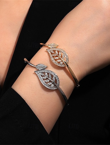  Bracelet Incompatibilité Zircon Forme de Feuille Élégant Personnalisé Tendance Bracelet Bijoux Argent Doré pour Mariage Soirée Fiançailles Bal de promo