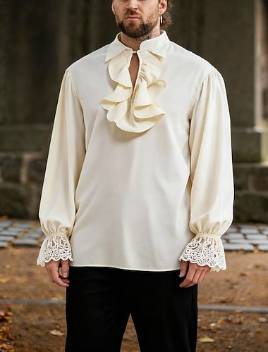  Rétro Vintage Punk & Gothique Médiéval Chemise Manches Evasées Prince Chevalier Gentleman Étranger Noble Broderie Volanté Couleur Unie Déguisement Homme Pirate Fantaisie Royal Halloween Carnaval
