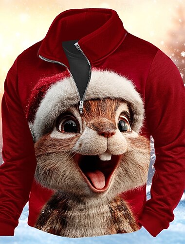 Jul Herre Dyr 3D Genser Sport Mote Glidelås Hjem Fest Arbeid Rød Rød 2 Ta igjen glidelåsen Høst Alle årstider Designer   Jul Herre Dyr 3D Genser Sport Mote Glidelås Hjem Fest Arbeid Rød Rød 2 Ta igjen glidelåsen Høst Alle årstider Designer