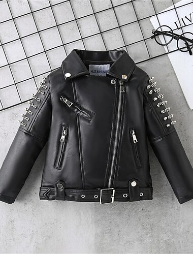 Παιδιά Κοριτσίστικα Μαύρο δερμάτινο μπουφάν Jachetă Συμπαγές Χρώμα Μοντέρνα Καρφί Φερμουάρ Τσέπη ΕΞΩΤΕΡΙΚΟΥ ΧΩΡΟΥ Παλτό Εξωτερικά ενδύματα 4-12 χρόνια Φθινόπωρο Μαύρο   Παιδιά Κοριτσίστικα Μαύρο δερμάτινο μπουφάν Jachetă Συμπαγές Χρώμα Μοντέρνα Καρφί Φερμουάρ Τσέπη ΕΞΩΤΕΡΙΚΟΥ ΧΩΡΟΥ Παλτό Εξωτερικά ενδύματα 4-12 χρόνια Φθινόπωρο Μαύρο
