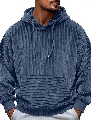  Herren Kapuzensweatshirt Kord Pullover Kapuzensweatshirt Armeegrün Blau Braun Grau Mit Kapuze Einfach Kängurutasche Sport & Outdoor Lässig Täglich ohne Druck Streetwear Cool Sportbekleidung Herbst