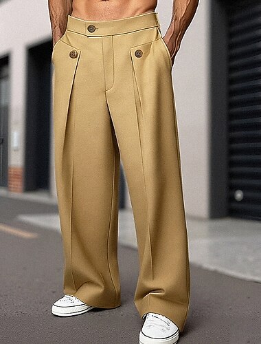 Herren Hose Anzughose Chinos Tasche Knöpfe Einfach Komfort Formell Party Arbeit Mode Klassicher Stil Schwarz Khaki Mikroelastisch   Herren Hose Anzughose Chinos Tasche Knöpfe Einfach Komfort Formell Party Arbeit Mode Klassicher Stil Schwarz Khaki Mikroelastisch