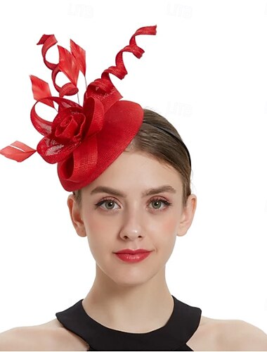  fascinators Hør Bomuldsstof Fedora Bryllup tefest Hesterace cocktail Elegant Årgang Romantik Med Fjer Rosette Medaljon Hovedbeklædning
