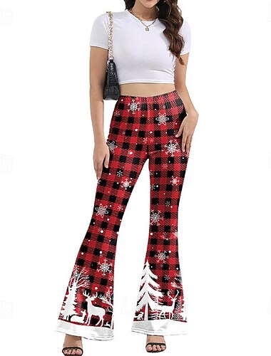  Weihnachtsmann FrauClaus Hose Damen Karomuster Schneeflocke Muster Weihnachtskostüm Erwachsene Weihnachten Neujahr Weihnachten Party Hose