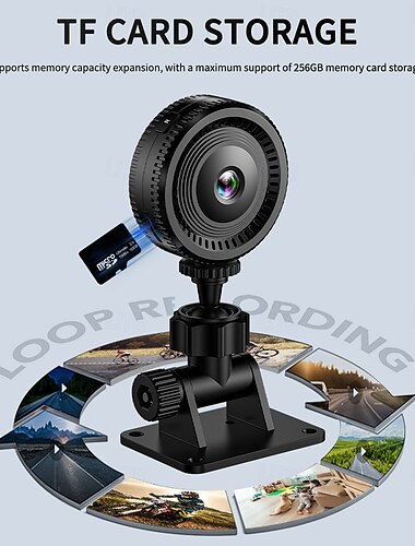  Mini wifi-beveiligingscamera, draadloze HD-camera met loopopname, ondersteunt 64 GB microSD-kaart, draagbare nanny-camera/huisdiermonitor met verstelbare houder voor kantoor, thuis en buiten, zwart