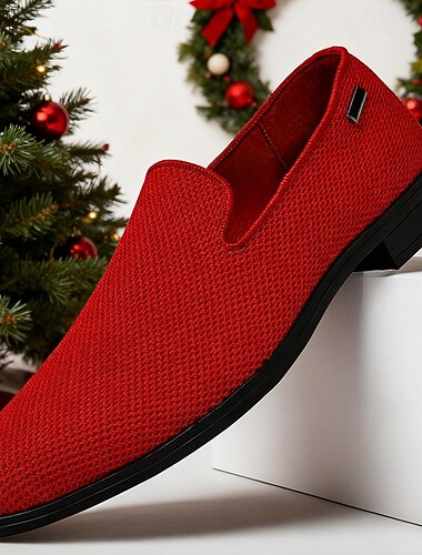  scarpe slip-on da uomo in maglia traspirante rossa, mocassini leggeri e casual da passeggio per l'estate, i viaggi e la moda streetwear