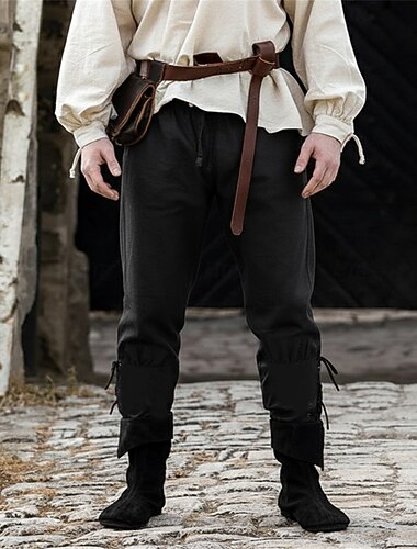  عتيق / معتق العصور الوسطى عصر النهضة سروال القراصنة قرصان الفايكينج Ranger لون سادة ملابس تنكرية رجالي قرصان خيال عيد الرعب مهرجان أداء LARP رن فير للبالغين بنطلونات للربيع والصيف