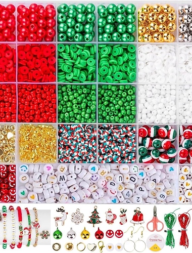  Julpärlor för smyckestillverkning berlocker lerpärlor för armband halsbandstillverkning gör-det-själv-pyssel pärlset med högtidstema handgjorda tillbehörskit festliga smyckestillbehör