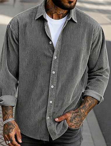 Herren Hemd Freizeithemd Cordhemd Knopfhemd Schwarz Kaki Armeegrün Grau Langarm Einfarbig Umlegekragen Outdoor Straße Bekleidung Vintage Lässig   Herren Hemd Freizeithemd Cordhemd Knopfhemd Schwarz Kaki Armeegrün Grau Langarm Einfarbig Umlegekragen Outdoor Straße Bekleidung Vintage Lässig