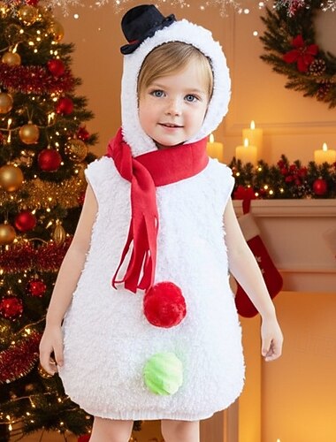  Schneemann Eisig Overall Ausgefallenes Weihnachtskleid Onesie-Kostüm Unisex Jungen Mädchen Niedlich Weihnachtskostüm Kinder Weihnachten Neujahr Party Kleid Schal