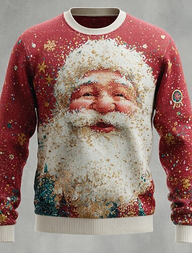  سترة عيد الميلاد القبيحة رجالي بابا نويل طباعة ثلاثية الأبعاد كنزة صوفية تريكو كرونيك كاجوال عطلة مناسب للبس اليومي مهرجان طباعة ثلاثية الأبعاد الدفء كم طويل الربيع الخريف الشتاء أحمر -1 أحمر -2