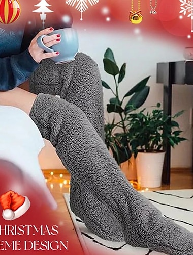  جوارب ركبة مريحة من الصوف الناعم كهدية عيد الميلاد، جوارب ساق سميكة من ريش الإوز، جوارب حمل &تدفئة الركبة لكبار السن، تدفئة القدمين &دعم الساق للطقس البارد