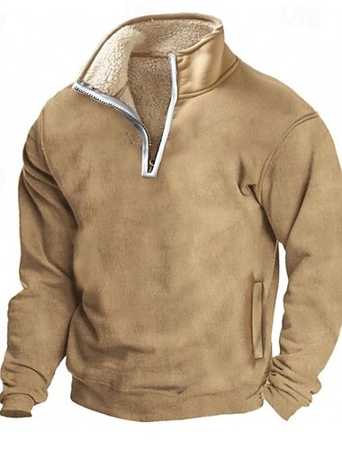  Herre Polo genser Polarfleece Kvart glidelås genser Kakifarget Halv glidelås عادي Lomme Sport & Utendørs Daglig Ferie Polyester Gatemote Grunnleggende Fritid Vinter Høst Klær Gensere Gensere Langermet
