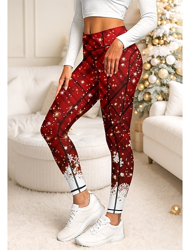  クリスマス 女性用 ピラティスレギンス フィットネスパンツ ジム用レギンス ポケット 印紙税 サイドポケット ピラティス ジム ジムトレーニング パンツ サイクリングタイツ レギンス チェック レッド スポーツ アクティブウェア 高弾性 タイトフィット