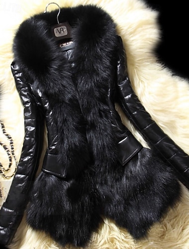  Γυναικεία Χειμερινό παλτό Παλτό Faux Fur Διατηρείτε Ζεστό Άνετο Γούνινος γιακάς Καθημερινό Σκέτο Διακοπές Εξόδου Σαββατοκύριακο Μακρύ Απορρίπτω Κανονικό Μακρυμάνικο Εξωτερικά ενδύματα Μαύρο