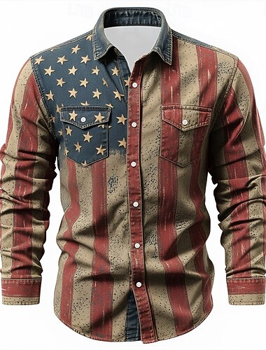 Férfi Amerikai amerikai zászló Hazafias Ing Nyugati ing Hosszú ujj Vintage Retro Hétköznapi Szabadság Munkaruha Tavasz Ősz Térfogatcsökkenés Elöl két zseb Vászonszerű ing Gombolható ingek Medence   Férfi Amerikai amerikai zászló Hazafias Ing Nyugati ing Hosszú ujj Vintage Retro Hétköznapi Szabadság Munkaruha Tavasz Ősz Térfogatcsökkenés Elöl két zseb Vászonszerű ing Gombolható ingek Medence