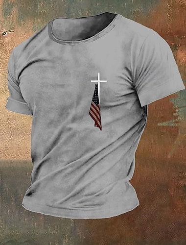  Herren T Shirt T-Shirt Kurzarmshirt Kurzarm Rundhalsausschnitt Sommer Amerikanische US-Flagge Mode Designer Basic Druck Urlaub Straße Ausgehen Schwarz Rot Burgunderrot Top T-Shirt für Herren