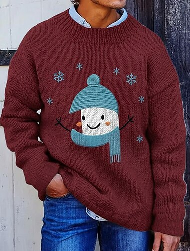 Ugly Christmas Sweater Men's Snowman Pullover Sweater Jumper Knitwear Crewneck Casual Vacation Street Daily 3D Print Knitting Keep Warm Long Sleeve Spring Fall Winter White Red Green