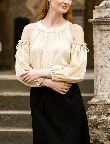  Rétro Vintage Médiéval Renaissance Blouse / Chemise Évider Déguisement Femmes Vacances Décontracté Quotidien Adulte Chemisier Printemps & Été