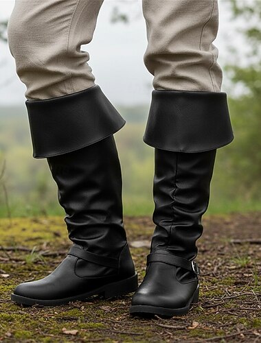  中世 ルネッサンス シューズ 膝丈ブーツ フラットジャズブーツ 仮装 男性用 女性用 セルティック 海賊 王立 マスカレード パーティー／フォーマル LARP レンフェア 成人 シューズ