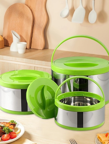 3 kpl ruostumattomasta teräksestä valmistettu ruokasäilytys, lämpöinen lounasrasia, vuotamaton kannettava eristetty tynnyri matkustamiseen, retkeilyyn, ulkokeitto, valkoinen