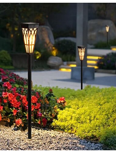  luci solari per esterni, confezione da 1, torce a fiamma tremolante, torcia da sentiero, illuminazione paesaggistica, decorazioni impermeabili per esterni, patio, giardino, cortile, campeggio, feste