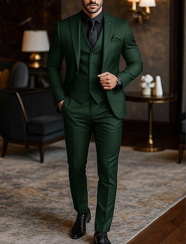  Masculino Ternos de negócios Casual Semi formal Preto Vinho Primavera / Outono / Inverno / Verão Terno Lapela Pontuda Diário Negócio Cor Sólida Moderno Conjunto de 3 peças Comum 2 Botões
