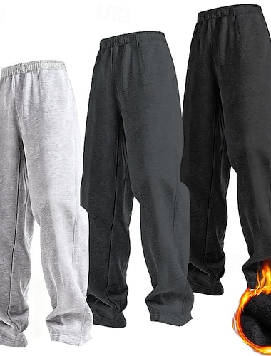  Мульти пакеты 3шт Муж. Черный+темно-синий+светло-серый Мешковатые брюки Спортивные штаны прямого кроя Брюки со складками Кулиска Эластичная талия Полотняное плетение Отпуск На каждый день Полиэстер