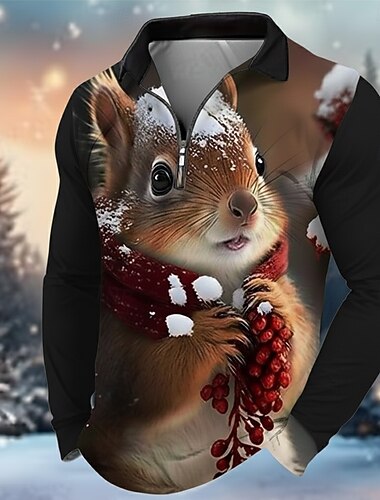  Jul Herre Dyr Ekorn Polo Langermet Aftæpning Fritid Sport & Utendørs Fritid / hverdag Festival Glidelås 3D-utskrift Vår Høst Vinter Svart Rød Grønn