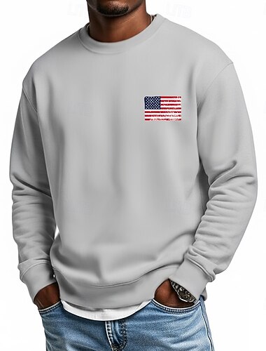  4e juli 2026 250e Memorial Day Mannen Streetwear Amerikaanse Vlag Crew Neck Lange Mouwen Hoodie Sweatshirt Casual Buiten Daily Sports Street