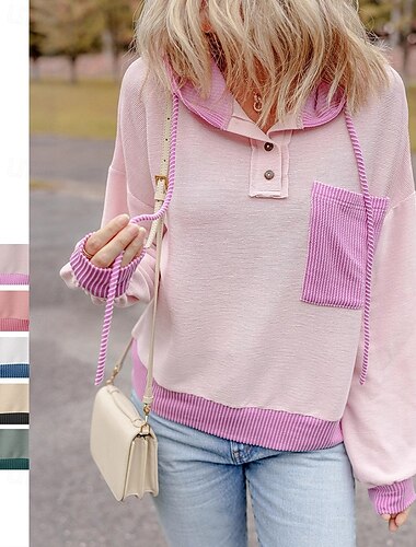  Mulheres Bloco de cor Moletom com capuz Moletons casuais Outono/Inverno Com Cordão Com bolsos Manga Longa Roupa Esportiva Exterior Férias Rosa Azul Roxo Roupa de esporte Roupas Esportivas