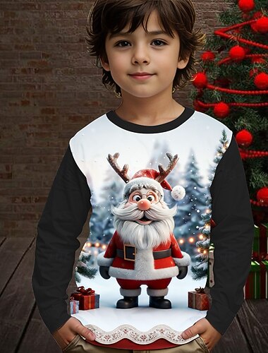 Новогодняя тематика Мальчики 3D Дед Мороз Футболка Длинный рукав Весна Осень Мода Классический Дети 4-12 лет Вырез под горло на открытом воздухе Повседневные Стандартный   Новогодняя тематика Мальчики 3D Дед Мороз Футболка Длинный рукав Весна Осень Мода Классический Дети 4-12 лет Вырез под горло на открытом воздухе Повседневные Стандартный