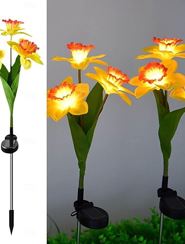  Солнечные светильники, трёхголовые нарциссы с солнечными лампами, ландшафтные светильники, светодиодные уличные садовые светильники на солнечных батареях, водонепроницаемые цветочные светильники,