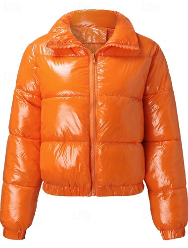  Dámské Zimní kabát Dlouhý kabát Zahřívací Pohodlné Zip Kapsy Na běžné nošení Bez vzoru Denní nošení Jdeme ven Víkend Krátké Stojáček Běžný Dlouhý rukáv Svrchní oděvy Černá Žlutá Rubínově červená