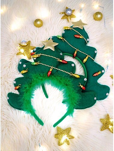  Kerstboomhoofdband voor dames met ornamenten en ster, feestelijk haaraccessoire voor kerstfeestjes &vieringen