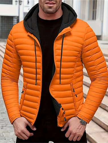  Муж. Зимнее пальто Пуховик Стеганая куртка Карман Полиэстер Отпуск На каждый день Свидание Обычная Мода На каждый день Удобный Сохраняет тепло Осень Зима Сплошной/однотонный цвет