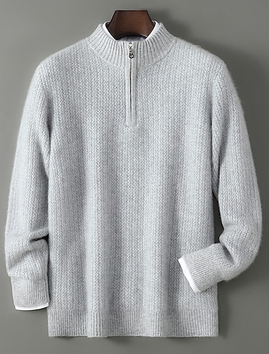  heren premium zuiver wol kasjmier kwart rits trui klassieke gebreide trui zacht warm ademend