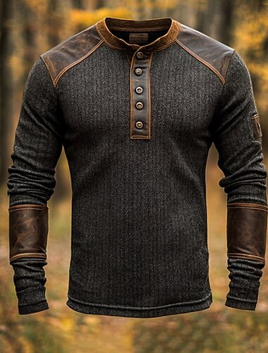 Муж. Футболка Рубашка Хенли Футболки Рубашка с длинным рукавом Длинный рукав Хенли Весна Осень Контрастных цветов Мода Оригинальный рисунок Классический Пэчворк Отпуск Для улицы На выход Темно-серый   Муж. Футболка Рубашка Хенли Футболки Рубашка с длинным рукавом Длинный рукав Хенли Весна Осень Контрастных цветов Мода Оригинальный рисунок Классический Пэчворк Отпуск Для улицы На выход Темно-серый