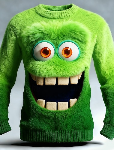  Ruma joulupaita Miesten Kuvitettu 3D-tulostus Neulepusero Knitwear Pyöreäkauluksinen Vapaa-aika ulko- Joululahjat Loma Pidä Lämmin Pitkähihainen Syksy Talvi Musta Rubiini Sininen