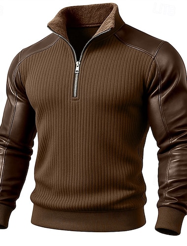 Herre Genser Kvart glidelås genser Ribbestrikket Brun Opprett krage عادي Ta igjen glidelåsen Lapper Fargeblokk Sport & Utendørs Avslappet Daglig Gatemote Kul Sportsklær Vår & Vinter Klær Gensere   Herre Genser Kvart glidelås genser Ribbestrikket Brun Opprett krage عادي Ta igjen glidelåsen Lapper Fargeblokk Sport & Utendørs Avslappet Daglig Gatemote Kul Sportsklær Vår & Vinter Klær Gensere
