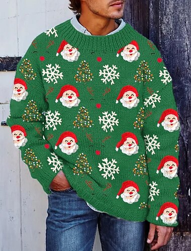  Maglione di Natale brutto Per uomo Babbo Natale Maglione Maglieria Girocollo Casual Vacanza Streetwear Quotidiano Stampa 3D Lavoro a maglia Tenere al caldo Manica Lunga Primavera Autunno Inverno