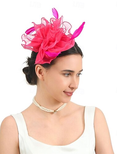  fascinators organza Fedora Bryllup Te Fest Hesteløp cocktail Elegant Årgang Med Fjær Hodeplagg Hodeplagg