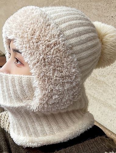  Жен. Шляпа Вязаная шапочка Зимние шапки С защитой от ветра Теплый Для улицы Повседневные выходные Трикотаж Чистый цвет