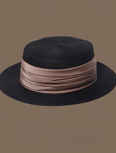  Hatter Strå Stråhatt Bryllup Te Fest Hesteløp cocktail Elegant Årgang Solbeskyttelse Med Glat Hodeplagg Hodeplagg