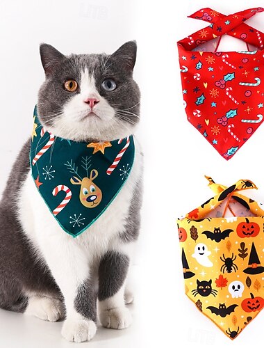  Regalo di Natale per cani bandane natalizie e di Halloween reversibili per animali - 3 pezzi di sciarpe festose per cani e gatti - Costumi per animali regolabili e lavabili