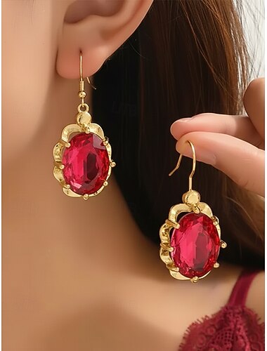  Weihnachtsohrringe für Damen mit großen ovalen Kristall-Edelsteinen, eleganter goldfarbener Ohrhänger, festliches Party-Accessoire