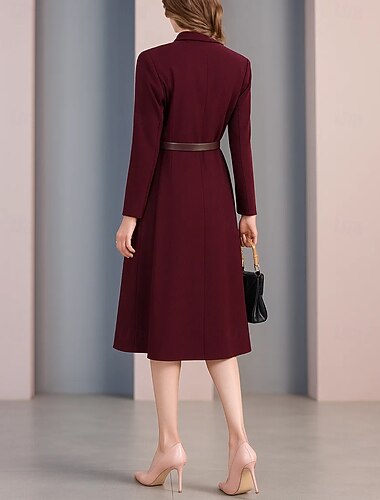  A-linje Te-lengde Festkjole Cocktail Kjole Langermet V-hals Elegant Årgang Fest Formell Ull Polyester Kjole til brudens mor med Fargeblokk